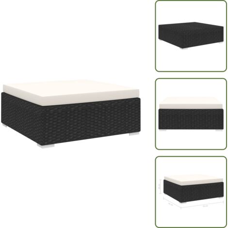 The Living Store Reposapies seccional con cojín 1 uds ratán sintético negro - Reposapiés ratán