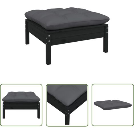 The Living Store Repose-pied de jardin avec coussin anthracite Bois de pin Noir - Repose Pied Jardin - Fauteuil De Jardin - Mobilier De Jardin - Chaise Lounge - Relax  Extérieure