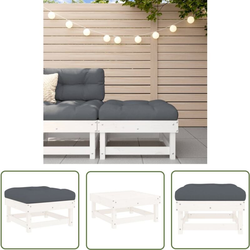 Repose-pied de jardin avec coussin blanc bois de pin massif - Repose Pied Jardin - Mobilier De Jardin - Chaise Lounge - Fauteuil De Jardin - Meubles