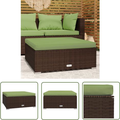 The Living Store Repose-pied de jardin et coussin Marron 70x70x30 cm Poly rotin - Repose Pied Jardin - Fauteuil De Jardin - Salon De Jardin - Meubles De Jardin - Pouf Extérieur