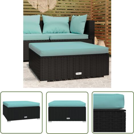The Living Store Repose-pied de jardin et coussin Noir 70x70x30cm Résine tressée - Repose Pied Jardin - Pouf Extérieur - Mobilier De Jardin - Chaise Lounge Extérieure - Canapé D'extérieur Modulaire