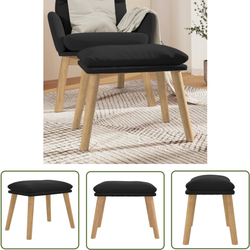 Repose-pied Noir 45x29,5x35 cm Velours - Tabouret Design - Pouf Velours - Chaise Pied Bois - Meuble Salon - Assise Confort - The Living Store