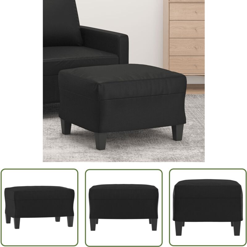 Repose-pied Noir 60x50x41 cm Similicuir - Tabouret - Repose-pied - Pouf - Meuble Salon - Simili Cuir - The Living Store