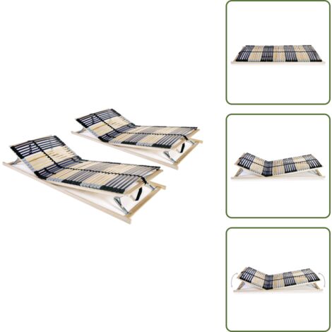 The Living Store Reti a Doghe 2 pz 7 Zone con 42 Doghe in Legno 80x200 cm - Letto a doghe