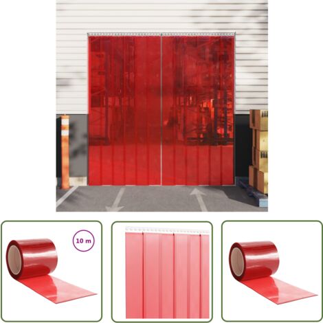 The Living Store Rideau de porte rouge 200 mmx1,6 mm 10 m PVC - Rideau De Porte - Rideau Pvc - Isolation Thermique - Protection Contre Les Nuisibles - Rideau Antibruit