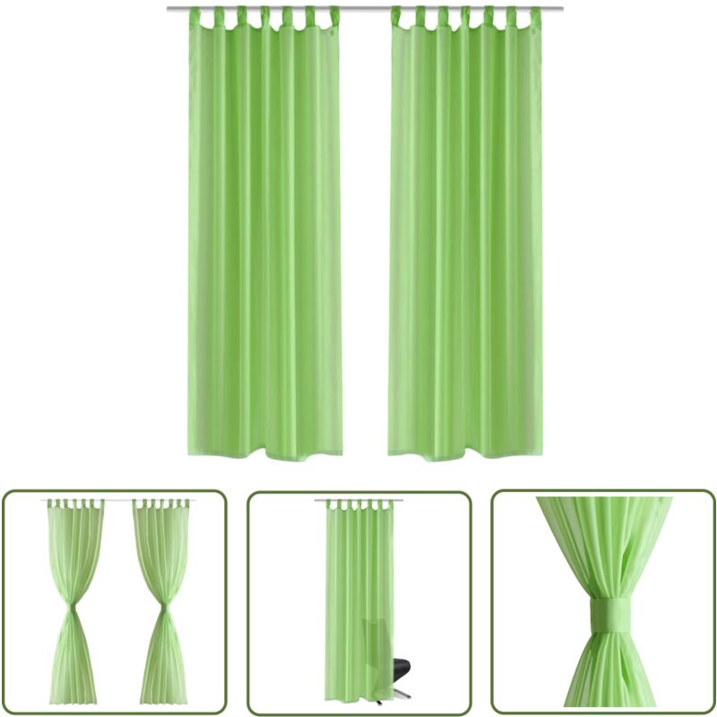 Rideau fin Vert pomme 140x225 cm 2 pcs - Rideau Fin - Rideau Vert - Rideau Salon - Rideau Chambre - Rideau Occultant - The Living Store