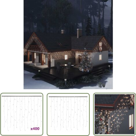 The Living Store Rideau lumineux à glaçons LED 10m 400LED Blanc chaud 8fonctions - Guirlande Lumineuse Noel - Rideau Lumineux Led - Decoration Noel Exterieur - Illumination Noel - Decoratifs Festifs