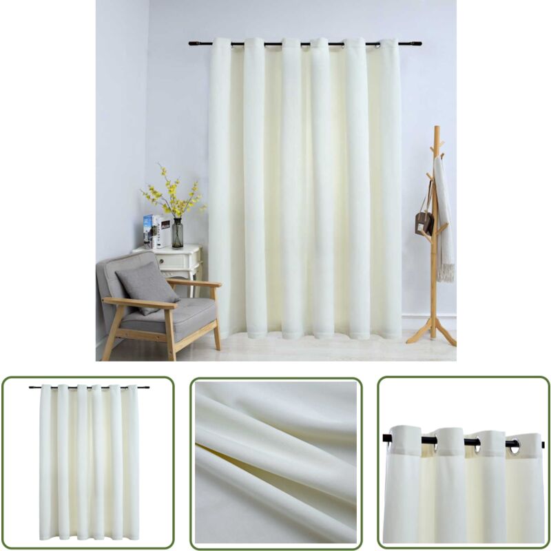 The Living Store Rideau occultant avec anneaux en métal Velours Crème 290x245 cm - Rideau Velours - Rideau Occultant - Décoration Intérieure - Salon