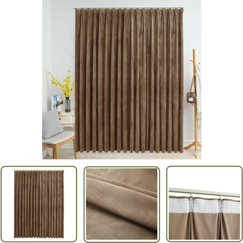 The Living Store Rideau occultant avec crochets Velours Beige 290x245 cm - Rideau Velours - Rideau Occultant - Décoration Intérieure - Rideau Beige