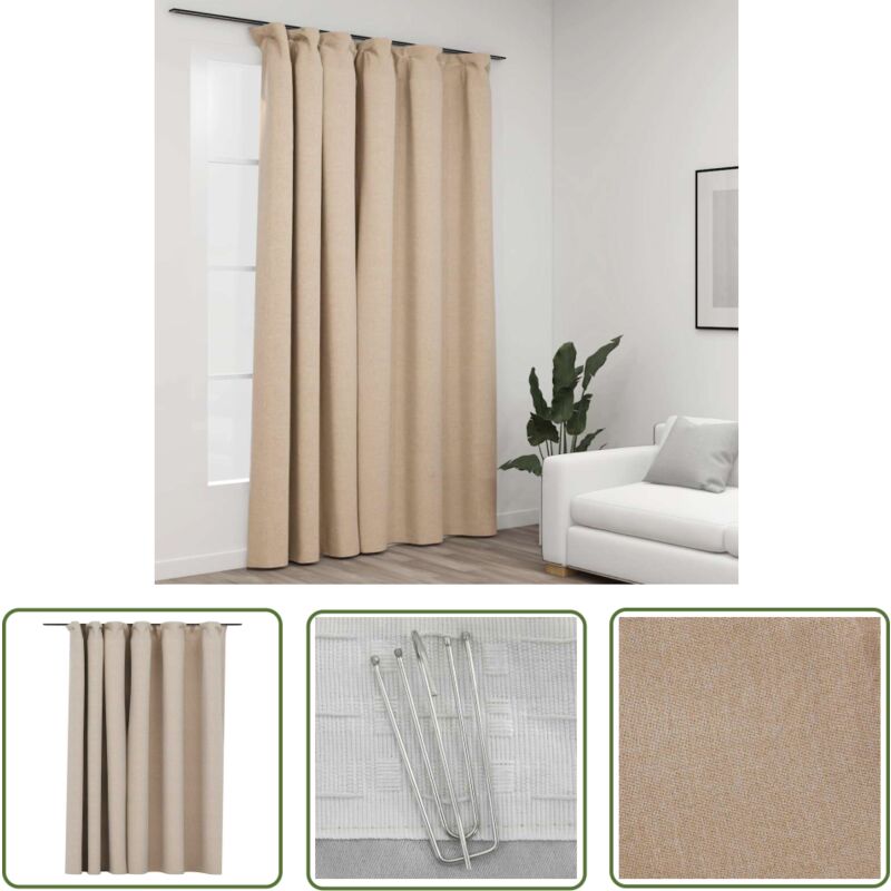 The Living Store - Rideau occultant d'aspect de lin avec crochets beige 290x245 cm - Rideaux Occultants - Rideaux Lin - Rideaux Beige - Décoration