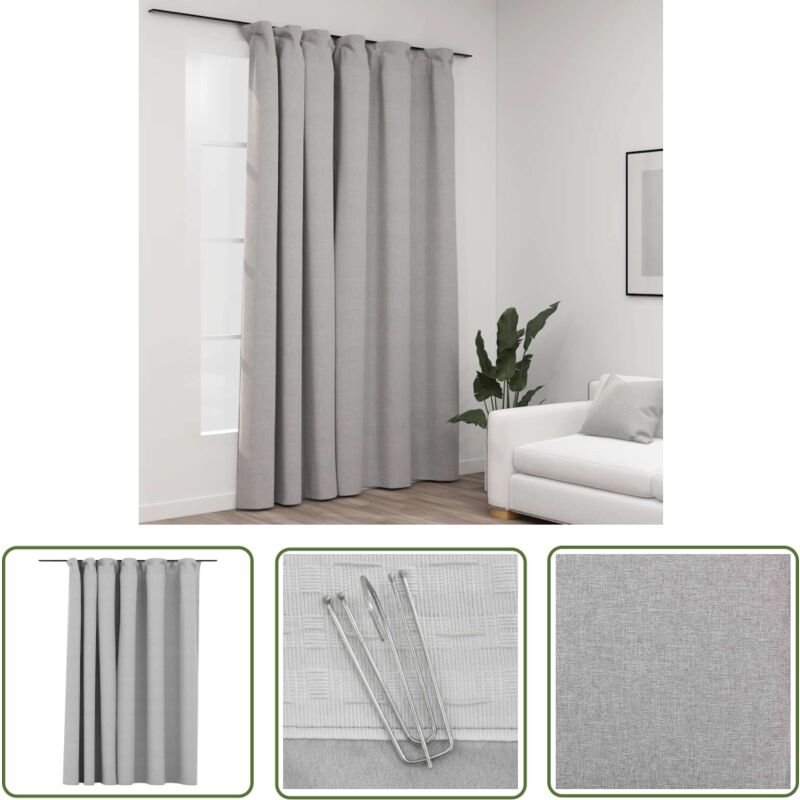Rideau occultant d'aspect de lin avec crochets Gris 290x245 cm - Rideaux Occultants - Rideaux Gris - Rideaux Lin - Rideaux Pour Salon - Rideaux Pour