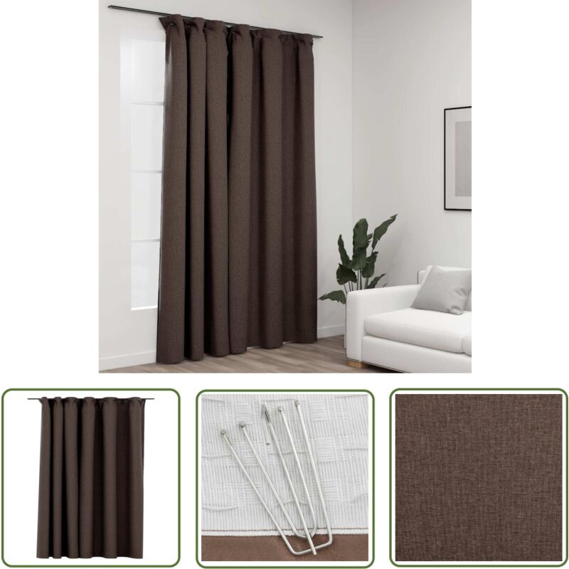 The Living Store - Rideau occultant d'aspect de lin avec crochets Taupe 290x245 cm - Rideaux Occultants - Rideaux Lin - Rideaux Taupe - Décoration