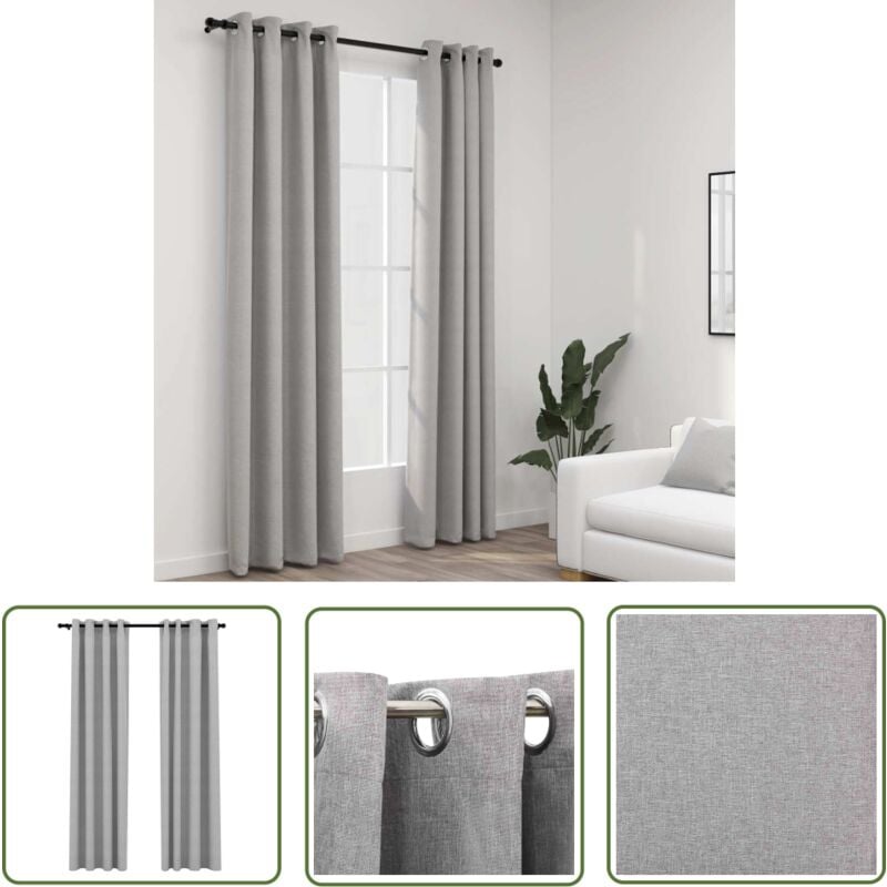 Devenirriche - The Living Store Rideaux occultants Aspect lin avec œillets 2 pcs Gris 140x245cm - Rideaux Occultants - Rideaux Gris - Rideaux Lin