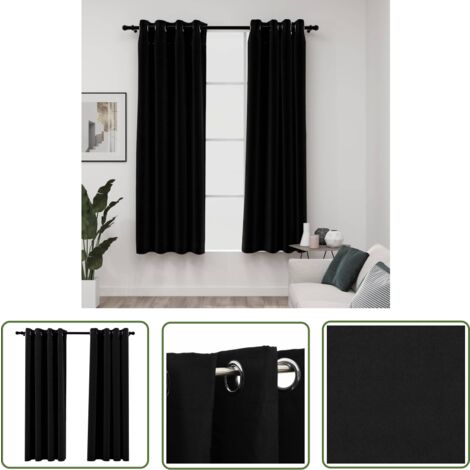 The Living Store Rideaux occultants Aspect lin avec œillets 2 pcs Noir 140x175cm - Rideaux Occultants - Rideaux Lin - Rideaux Noirs - Décoration Intérieure - Intimité