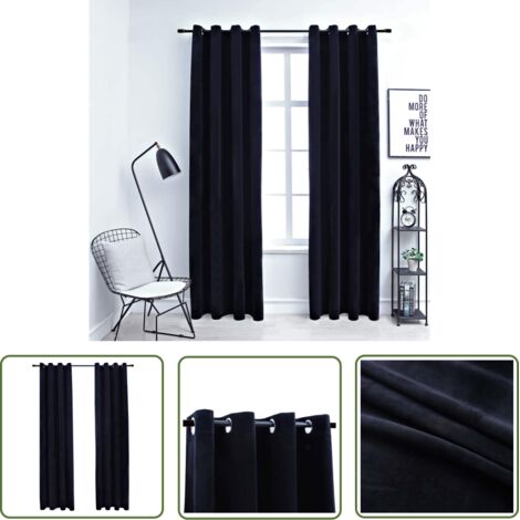 The Living Store Rideaux occultants avec anneaux 2 pcs Velours Noir 140x175 cm - Rideaux Noirs - Rideaux Velours - Rideaux Occultants - Décoration Intérieure - Intimité