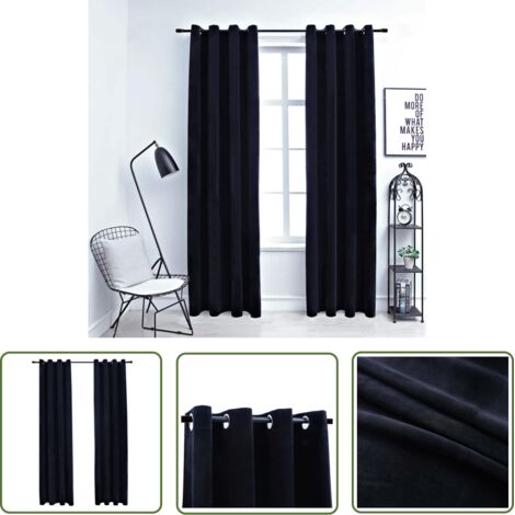 The Living Store Rideaux occultants avec anneaux 2 pcs Velours Noir 140x225 cm - Rideaux Velours - Rideaux Occultants - Rideaux Noirs - Décoration Intérieure - Salon