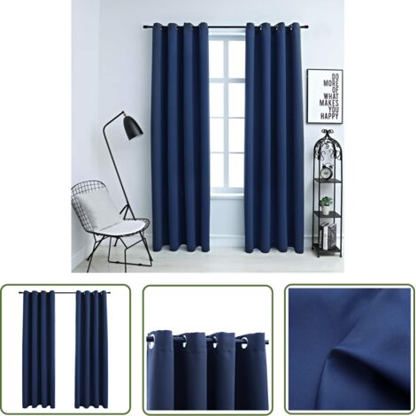 The Living Store Rideaux occultants avec anneaux en métal 2 pcs Bleu 140x175 cm - Rideaux Bleus - Rideaux Occultants - Rideaux Pour Salon - Rideaux Pour Chambre - Rideaux Décoratifs