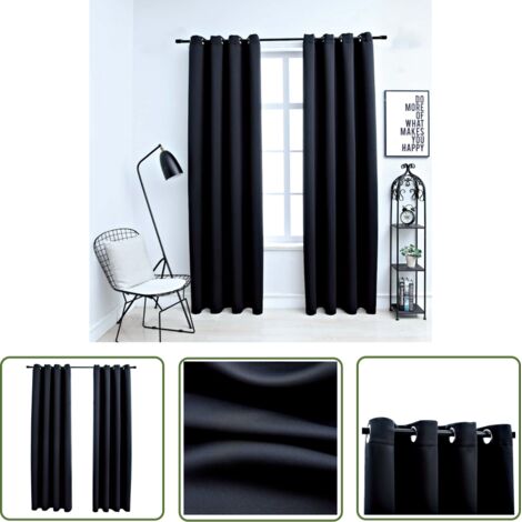 The Living Store Rideaux occultants avec anneaux en métal 2 pcs Noir 140x225 cm - Rideaux Occultants - Rideaux Noirs - Rideaux Pour Salon - Rideaux Pour Chambre - Rideaux Décoratifs