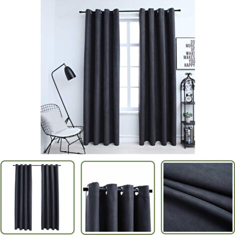 The Living Store Rideaux occultants avec anneaux Métal 2pcs Anthracite 140x225cm - Rideaux Occultants - Rideaux Anthracite - Rideaux Pour Salon - Rideaux Chambre - Rideaux Décoratifs