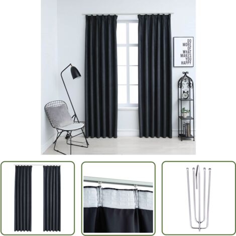 The Living Store Rideaux occultants avec crochets 2 pcs Anthracite 140x225 cm - Rideaux Occultants - Rideaux Anthracite - Rideaux Pour Salon - Rideaux Pour Chambre - Rideaux Décoratifs