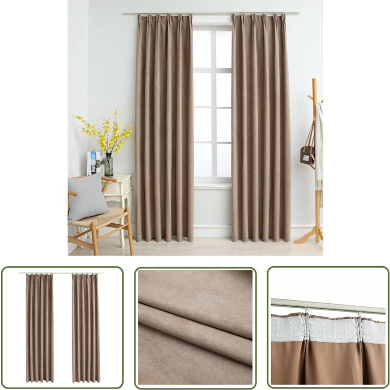 The Living Store - Rideaux occultants avec crochets 2 pcs Taupe 140x175 cm - Rideaux Occultants - Rideaux Taupe - Rideaux Salon - Rideaux Chambre