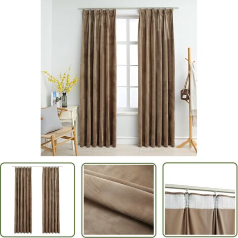 The Living Store Rideaux occultants avec crochets 2 pcs Velours Beige 140x225 cm - Rideaux Velours - Rideaux Occultants - Rideaux Beige - Décoration Intérieure - Salon