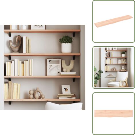The Living Store Ripiano a Parete 100x20x2 cm Legno Massello Rovere Non Trattato - Ripiano in legno