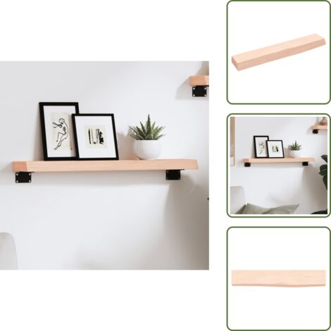 The Living Store Ripiano a Parete 60x10x4 cm Legno Massello Rovere Non Trattato - Ripiano in legno
