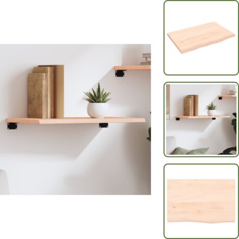 The Living Store Ripiano a Parete 60x40x2 cm Legno Massello Rovere Non Trattato - Legno massello