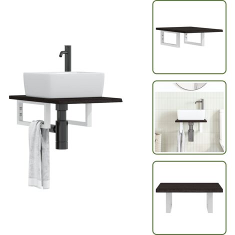 The Living Store Ripiano a Parete per Lavabo in Acciaio e Massello di Rovere - Ripiano a parete