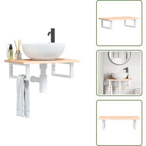 The Living Store Ripiano a Parete per Lavabo in Acciaio e Massello di Rovere - Ripiano per lavabo