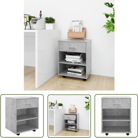 The Living Store Rollschrank Betongrau 46x36x59 cm Holzwerkstoff - Rollcontainer - Büroorganisation - Schreibtischaccessoires - Stauraum - Regal