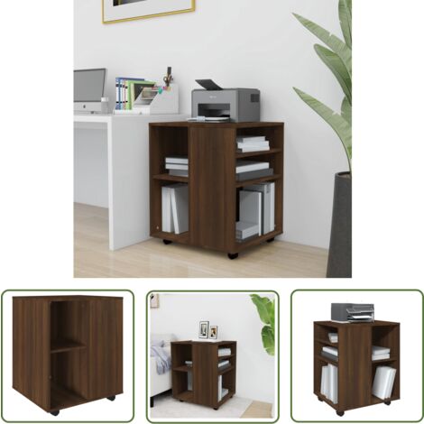 The Living Store Rollschrank Braun Eichen-Optik 60x53x72 cm Holzwerkstoff - Holzschrank - Schreibtischschrank - Büroorganisation - Schubladen - Regal