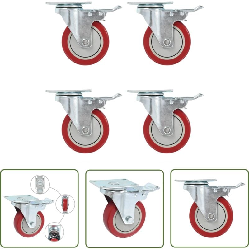 The Living Store - Roulettes pivotantes avec double freins 4 pcs 100 mm - Roulettes Pivotantes - Roulettes Avec Frein - Chariots Industriels