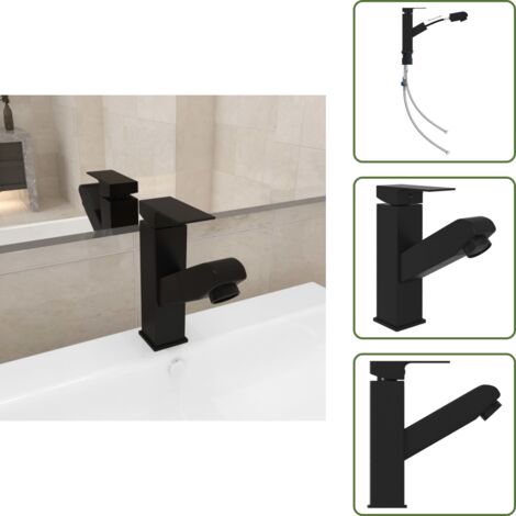 The Living Store Rubinetto Lavabo da Bagno Funzione Estraibile Nero 157x172 mm - Rubinetto lavabo