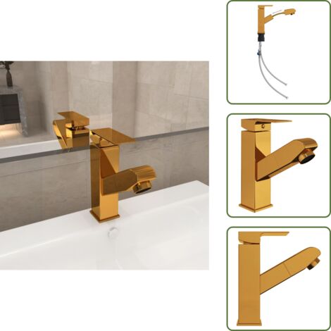 The Living Store Rubinetto Lavabo da Bagno Funzione Estraibile Oro 157x172 mm - Rubinetto lavabo