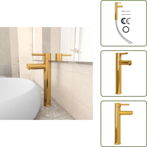 The Living Store Rubinetto Miscelatore da Bagno Oro 12x30 cm - Miscelatore da bagno