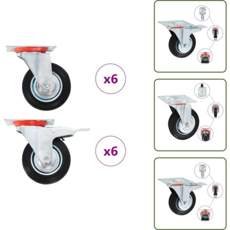 The Living Store Ruedas giratorias 12 unidades 100 mm - Ruedas de goma