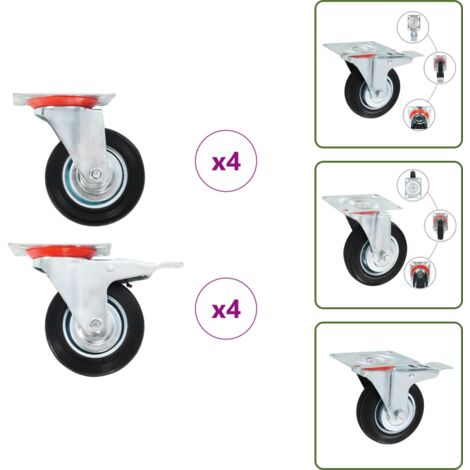 The Living Store Ruedas giratorias 8 unidades 100 mm - Ruedas de goma