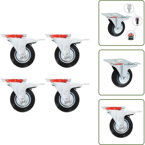 The Living Store Ruedas giratorias con frenos dobles 4 unidades 100 mm - Ruedas con frenos