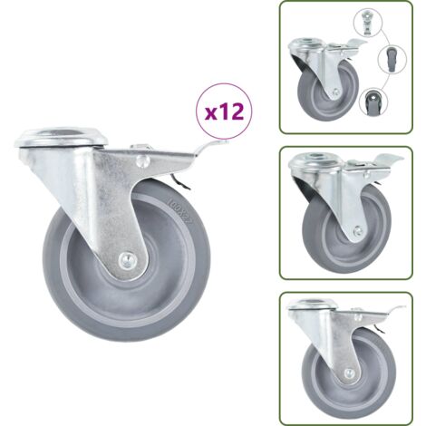 The Living Store Ruote Girevoli con Foro per Bulloni 12 pz 100 mm - Ruote per mobili
