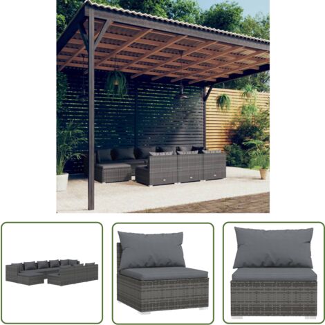 The Living Store Salon de jardin 10 pcs avec coussins Gris Résine tressée - Salon De Jardin - Meuble De Jardin - Ensemble Salon De Jardin - Canapé Extérieur - Mobilier De Jardin