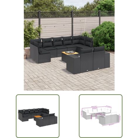 The Living Store Salon de jardin 10 pcs avec coussins noir résine tressée - Ensemble Salon De Jardin - Meuble Extérieur - Jardin Design - Mobilier De Jardin - Chaise Lounge