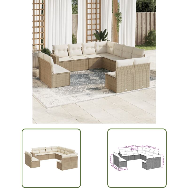 Salon de jardin 11 pcs avec coussins beige résine tressée - Ensemble Salon De Jardin - Meuble De Jardin - Salon Extérieur - Résine Tressée - Rotin