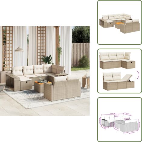 The Living Store Salon de jardin 11 pcs avec coussins beige résine tressée - Ensemble Salon De Jardin - Mobilier De Jardin - Canapé Extérieur - Set De Jardin - Chaise Lounge