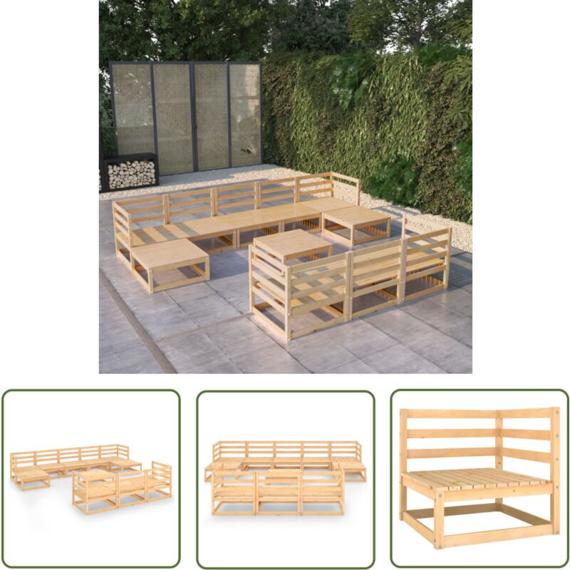 Salon de jardin 11 pcs Bois de pin massif - Salon De Jardin - Mobilier De Jardin - Set De Salon De Jardin - Meubles De Jardin En Bois - Bois De Pin
