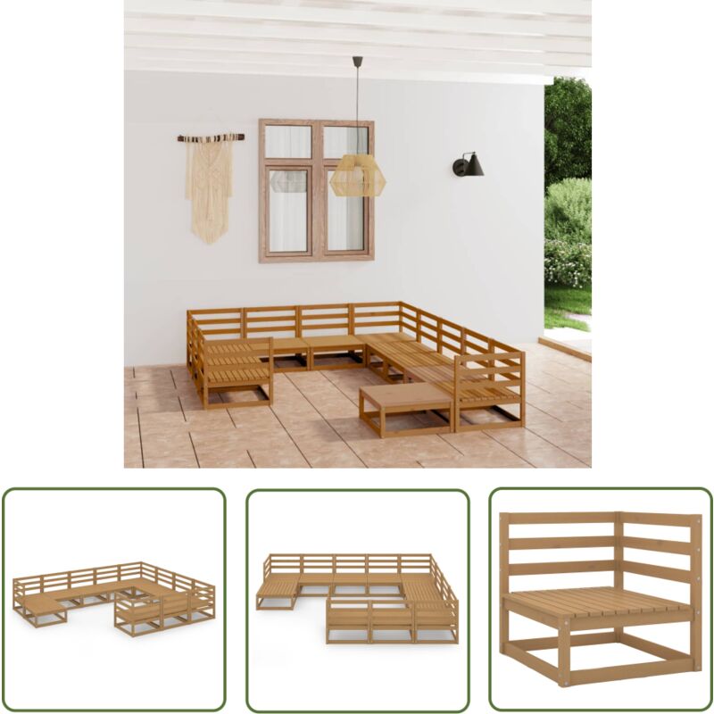 Salon de jardin 11 pcs bois de pin massif - Salon De Jardin - Mobilier De Jardin - Set De Salon De Jardin - Meubles De Jardin En Bois - Salon De