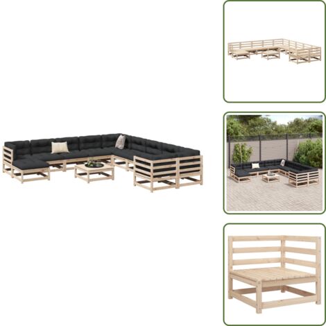 The Living Store Salon de jardin 12 pcs bois de pin massif - Ensemble Salon De Jardin - Mobilier De Jardin - Canapé Extérieur - Meubles De Jardin En Bois - Salon De Jardin Design