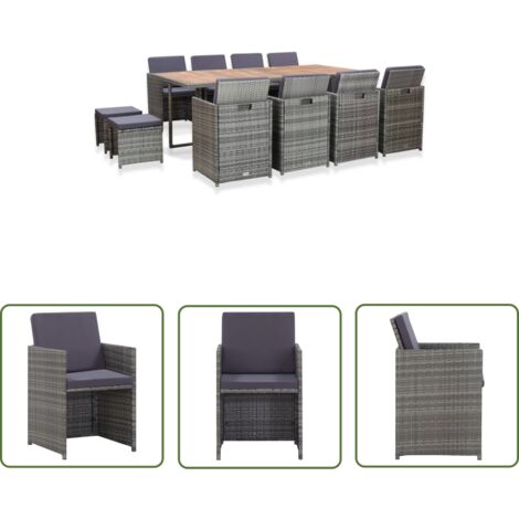 The Living Store Salon de jardin 13 pcs Résine tressée bois d'acacia Anthracite - Mobilier De Jardin - Salon De Jardin - Set De Jardin - Meubles De Terrasse - Table De Jardin