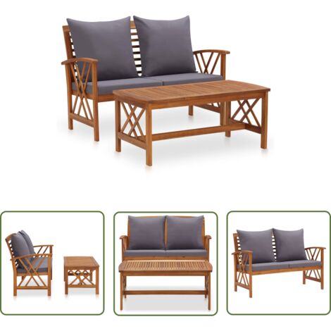 The Living Store Salon de jardin 2 pcs avec coussins bois d'acacia solide - Salon De Jardin - Mobilier De Jardin - Ensemble De Salon - Meuble De Jardin - Acacia